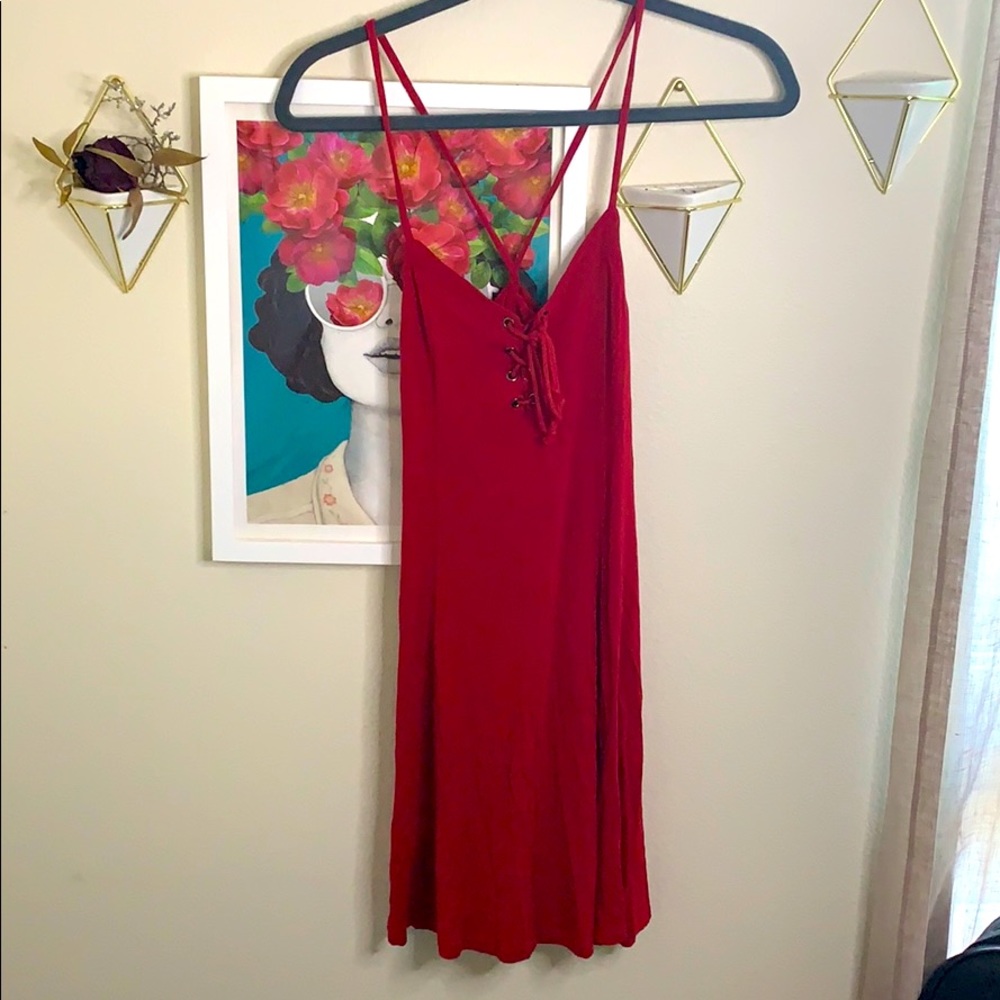 Red strappy mini dress